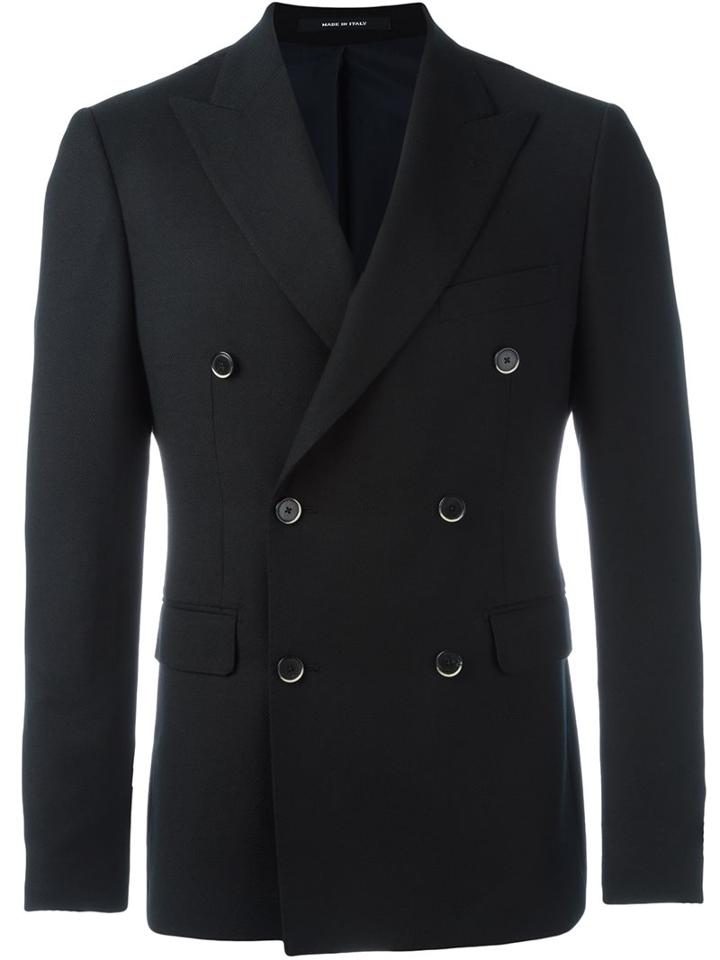 Dinner Double Breasted Blazer, Men's, Size: 48, Black, Cupro/virgin Wool