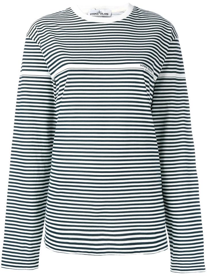 Stone Island Striped Long-sleeve T-shirt, Men's, Size: Large, White, Cotton
