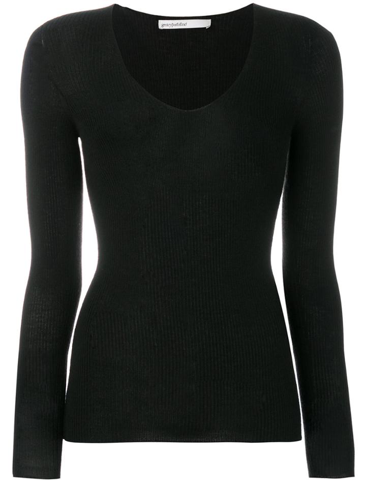 Gentry Portofino Ribbed V-neck Jumper - Black