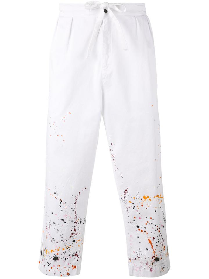 Paura - Splatter Print Cropped Trousers - Men - Cotton - M, White, Cotton