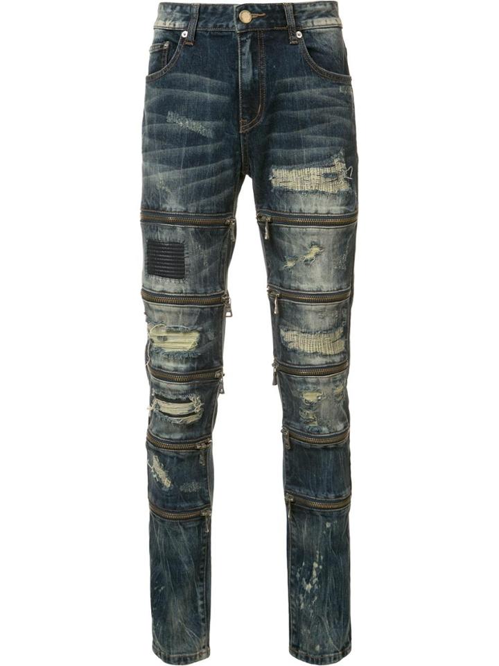 God's Masterful Children Zipped Ripped Skinny Jeans - Blue