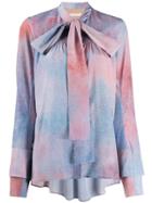 Ssheena Pussy-bow Tie-dye Blouse - Blue