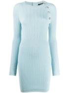 Balmain Button-embellished Fitted Dress - Blue