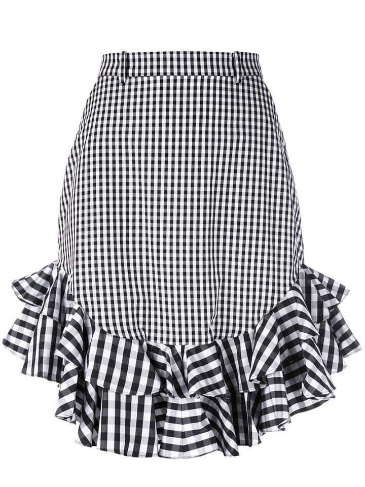 House Of Holland - Gingham Midi Skirt - Women - Cotton/polyester - 14, Black, Cotton/polyester