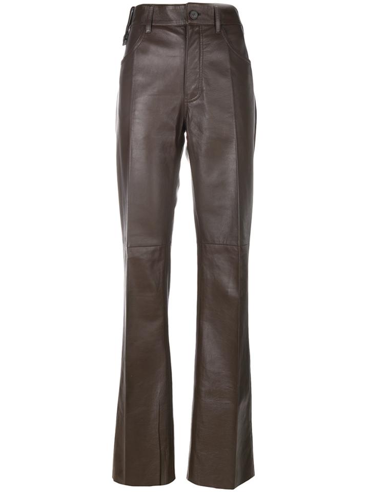 Prada Flared Leather Trousers - Brown