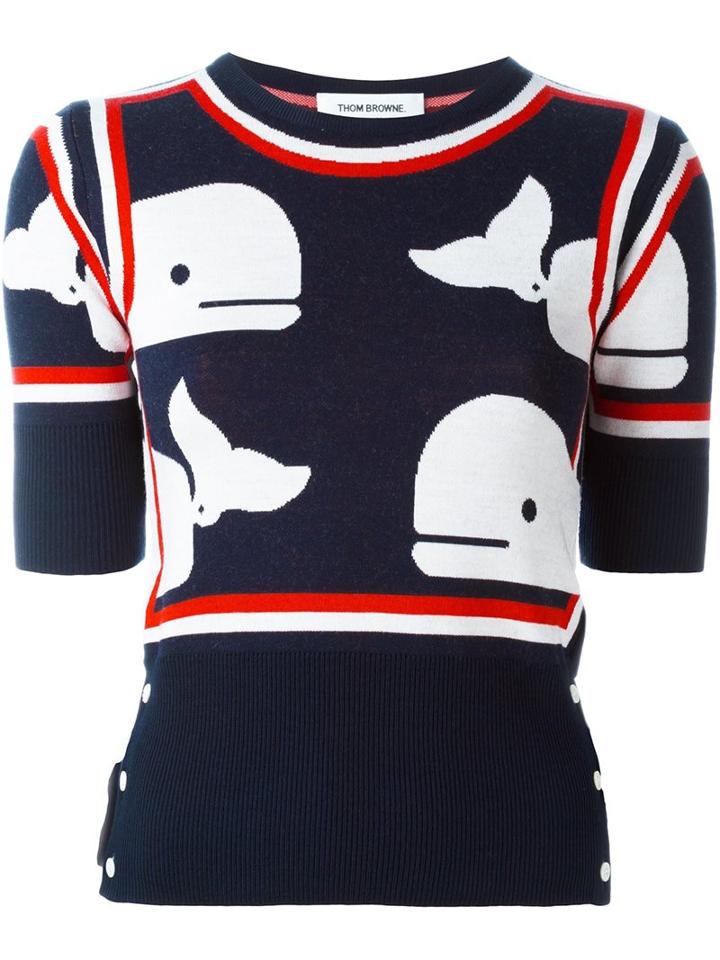 Thom Browne Whale Intarsia Jumper, Women's, Size: 44, Blue, Wool