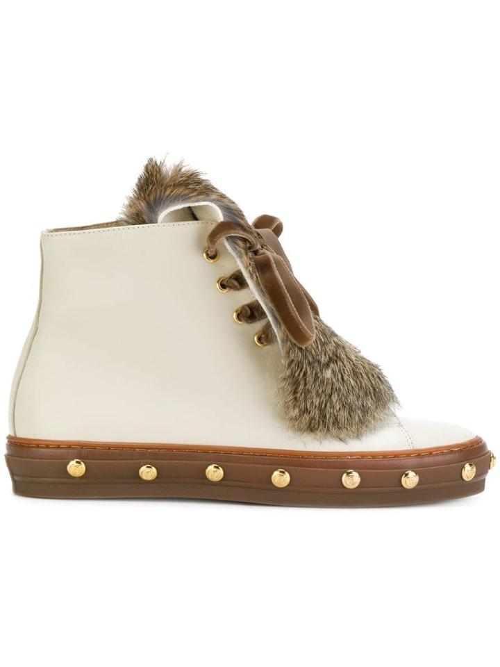 Baldinini Studded Fur Boots - Neutrals
