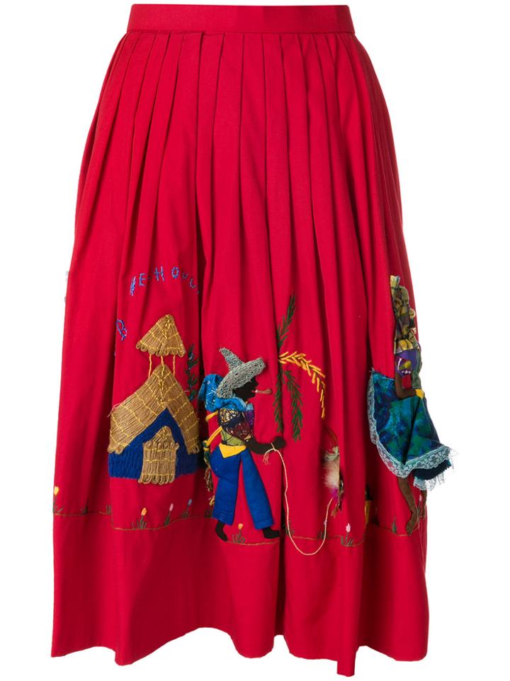 William Vintage Haitian People Embroidery Skirt - Red
