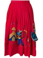 William Vintage Haitian People Embroidery Skirt - Red