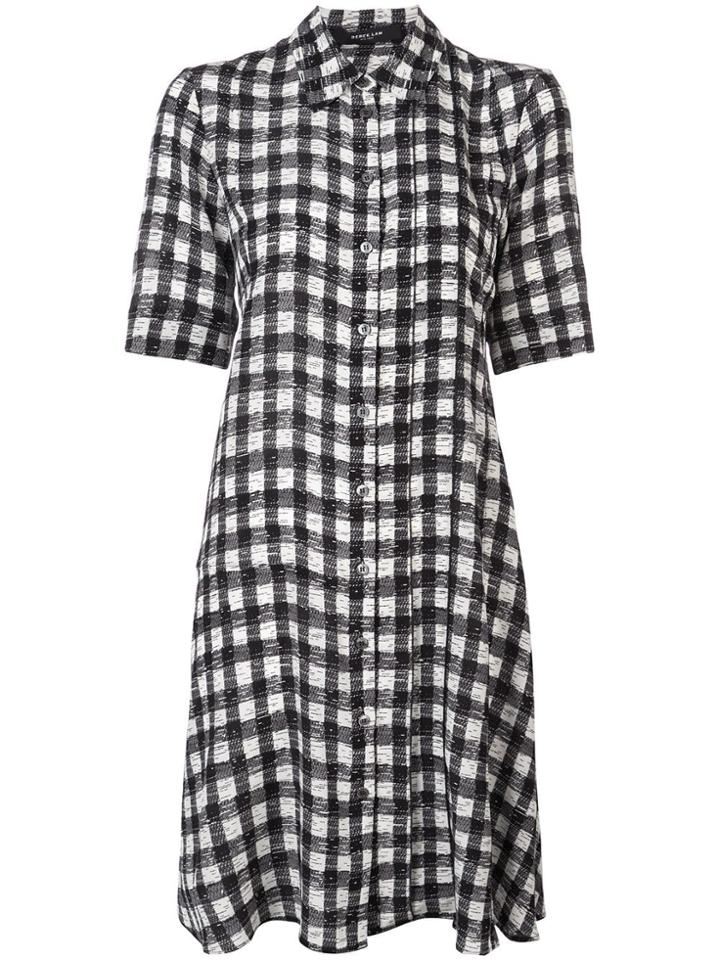 Derek Lam Short Sleeve Plaid Print A-line Shirt Dress - Black