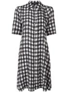Derek Lam Short Sleeve Plaid Print A-line Shirt Dress - Black