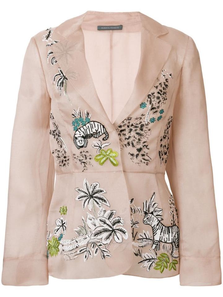 Alberta Ferretti Embellished Belted Blazer - Pink