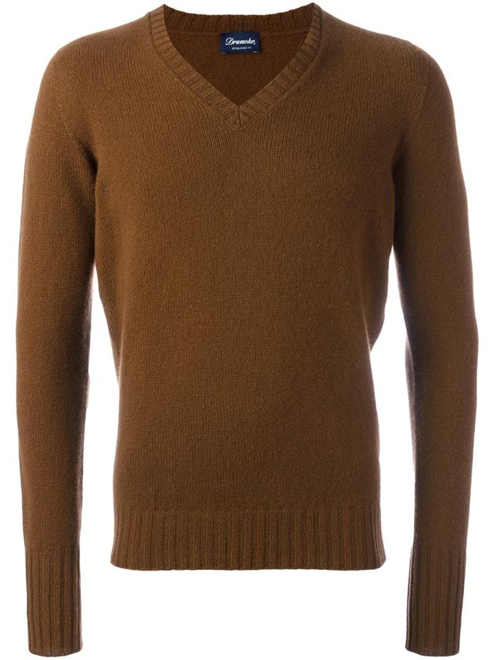 Drumohr V Neck Jumper, Men's, Size: 54, Brown, Lambs Wool