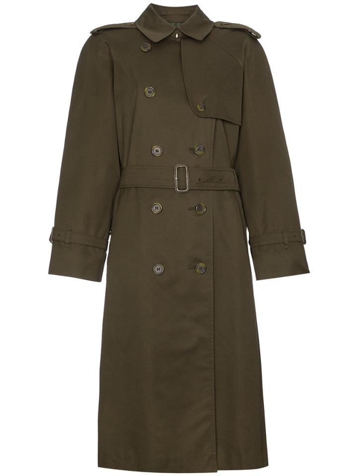 Burberry Restored 1990s Green Belted Gabardine Trench Coat