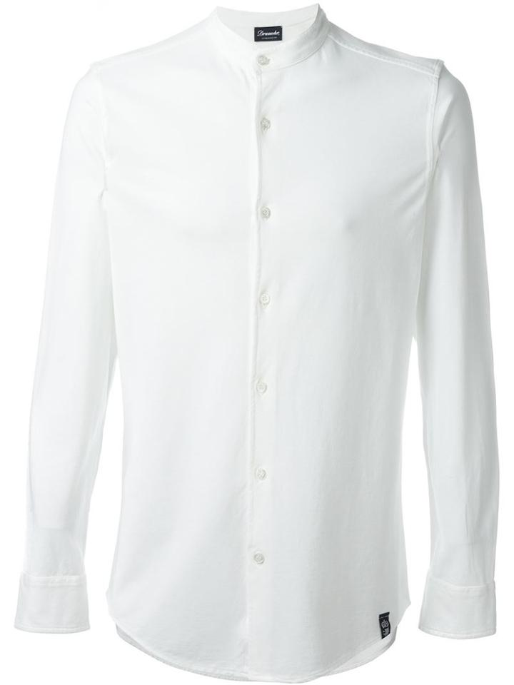 Drumohr Band Collar Shirt, Men's, Size: S, White, Cotton