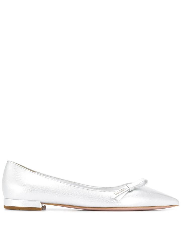 Prada Pointed Toe Ballerinas - Silver