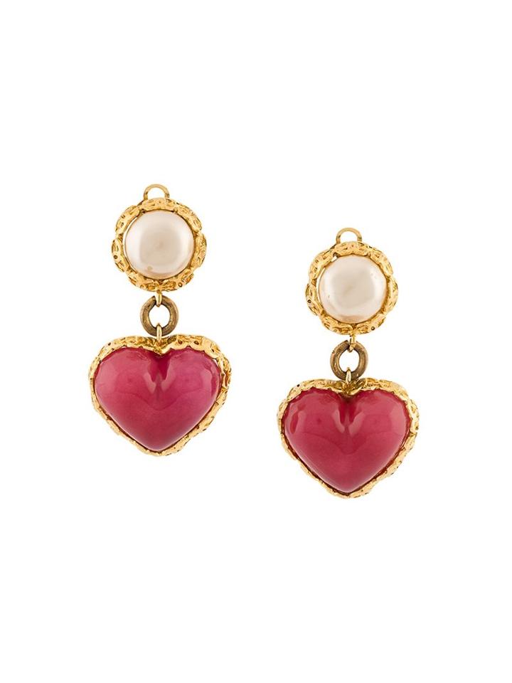 Chanel Vintage Gripoix Heart Clip-on Earrings