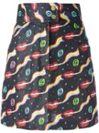 Olympia Le-tan Smoking Lips Print Skirt, Women's, Size: 40, Black, Linen/flax