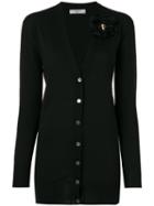 Lanvin Flower Brooch V-neck Cardigan, Women's, Size: Large, Black, Polyamide/polyester/spandex/elastane/glass