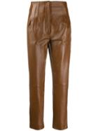 Alberta Ferretti High Waisted Leather Trousers - Brown