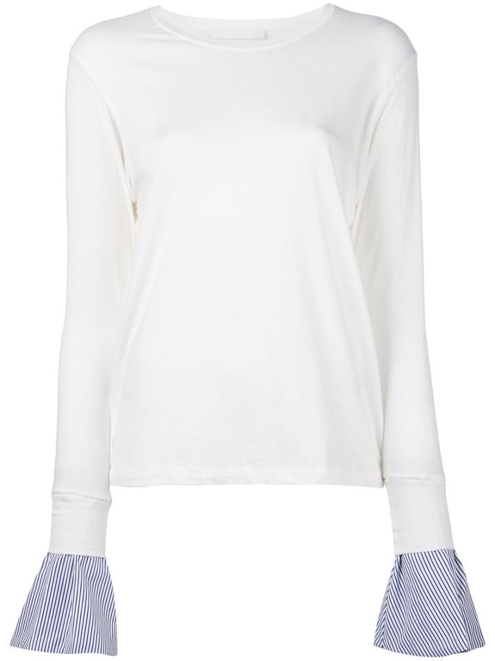 Water - Embroidered Contrast Cuff Top - Women - Cotton - M, White, Cotton