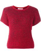Julien David Knitted Shortsleeved Top, Women's, Size: Small, Red, Acrylic/wool/alpaca