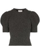 Alexander Mcqueen Puffed-shoulder Knitted Top - Grey