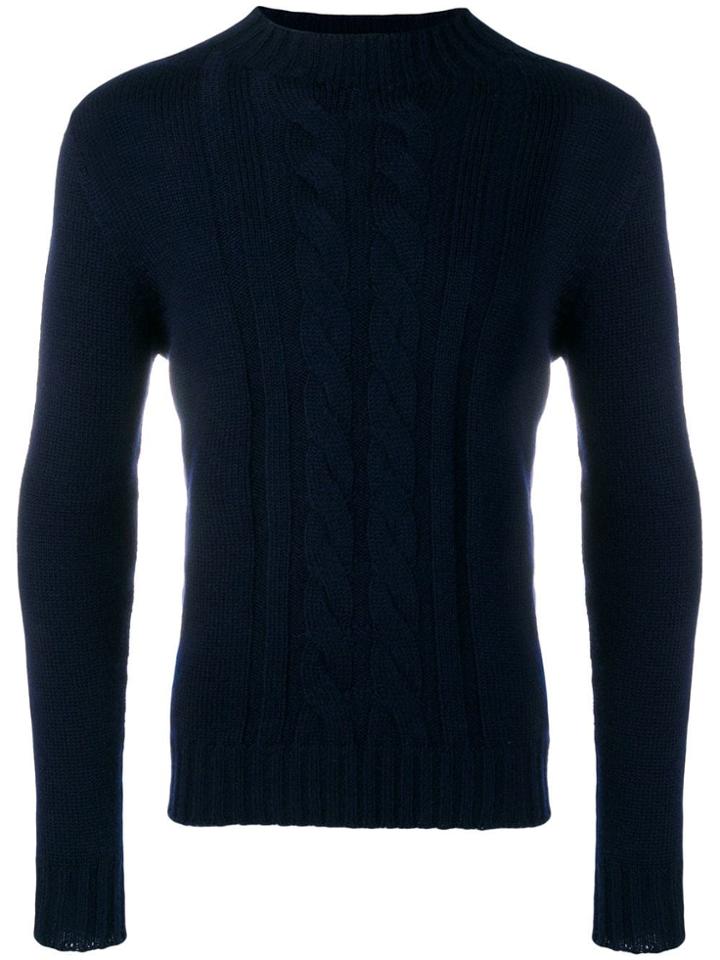 Tagliatore Mock Neck Cable Knit Sweater - Blue
