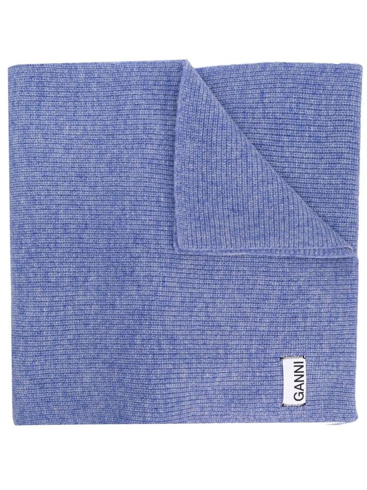 Ganni Logo Ribbed Scarf - Purple