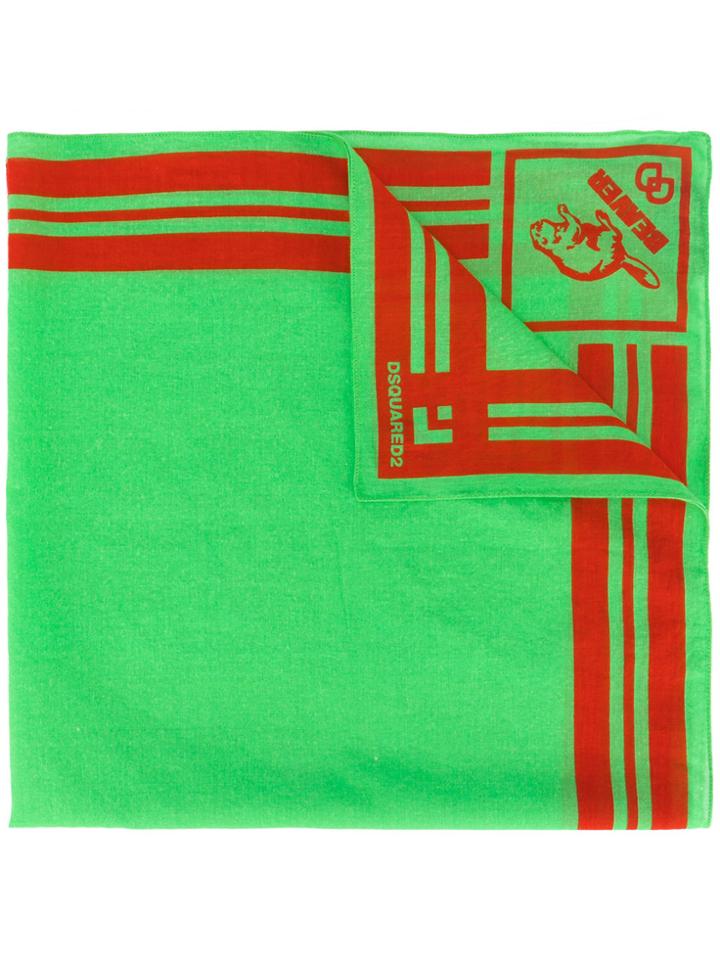 Dsquared2 Beaver Print Scarf - Green