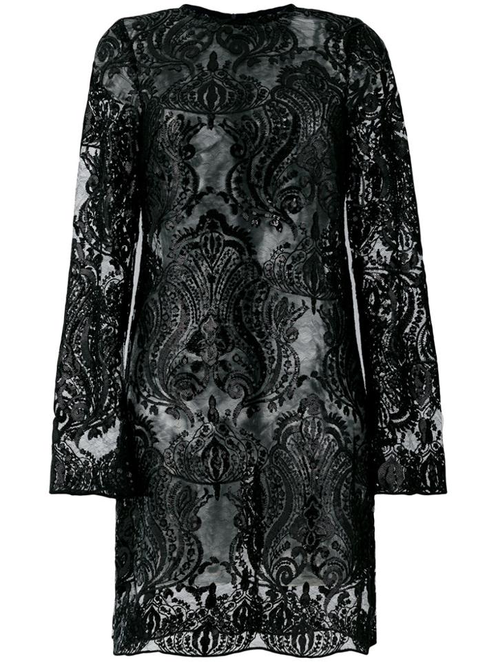 Iil7 Sequin Appliqué Short Dress - Black