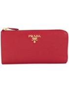 Prada Zip Around Logo Wallet - Red