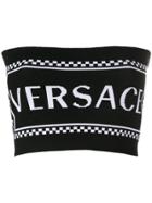 Versace Logo Print Knitted Bandeau Top - Black