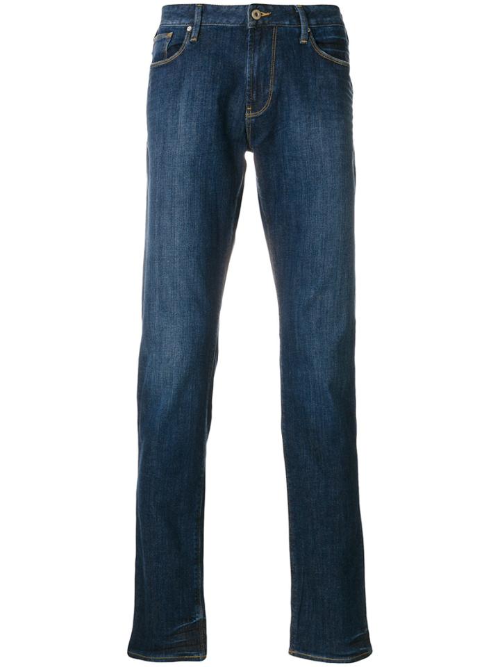 Armani Jeans Stonewashed Slim-fit Jeans - Blue