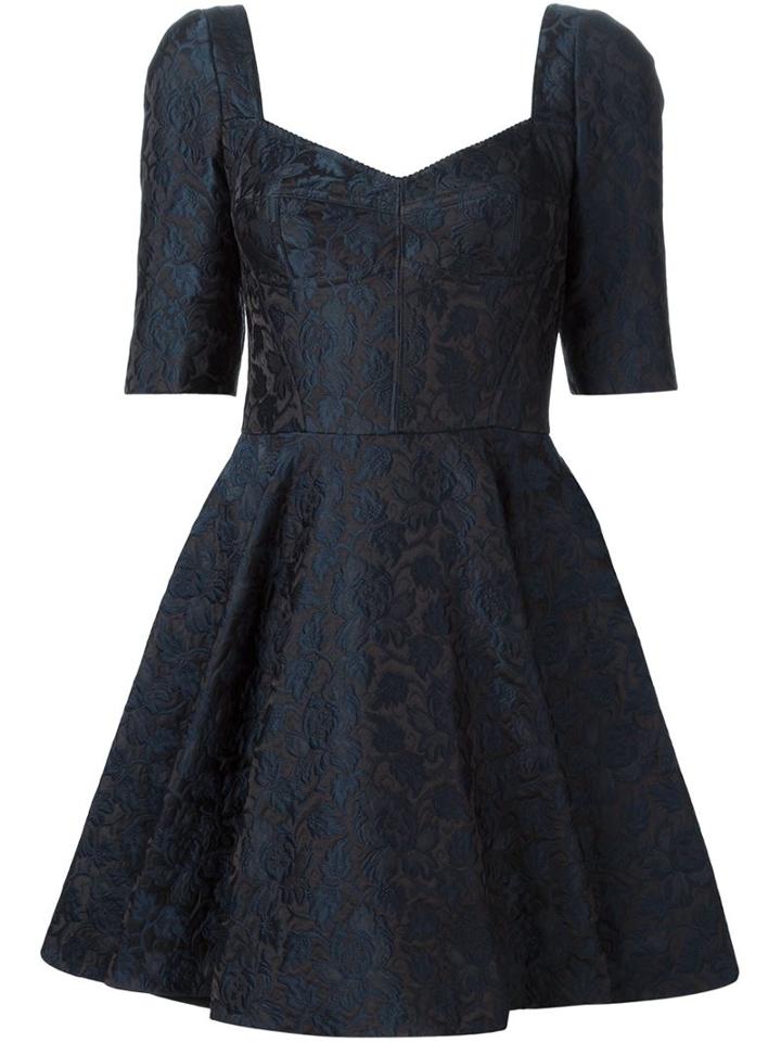 Dolce & Gabbana Floral Jacquard Flared Dress, Women's, Size: 40, Blue, Polyester/silk/acrylic/polyamide