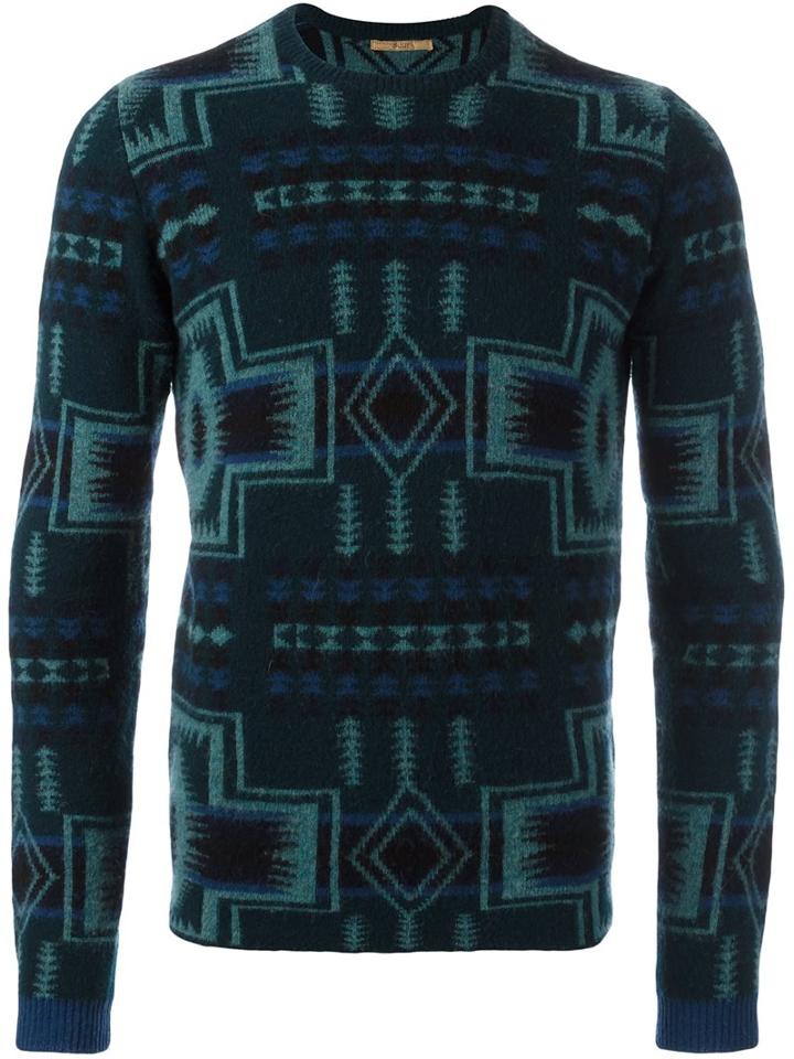 Nuur Patterned Jumper, Men's, Size: 48, Green, Merino