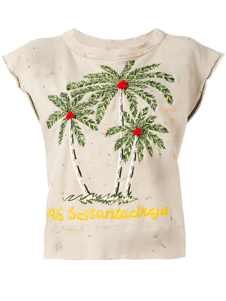 As65 Palm Tree Embroidered Top, Women's, Size: Xs, Nude/neutrals, Cotton