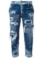 Dsquared2 Distressed Jeans, Women's, Size: 36, Blue, Cotton/spandex/elastane