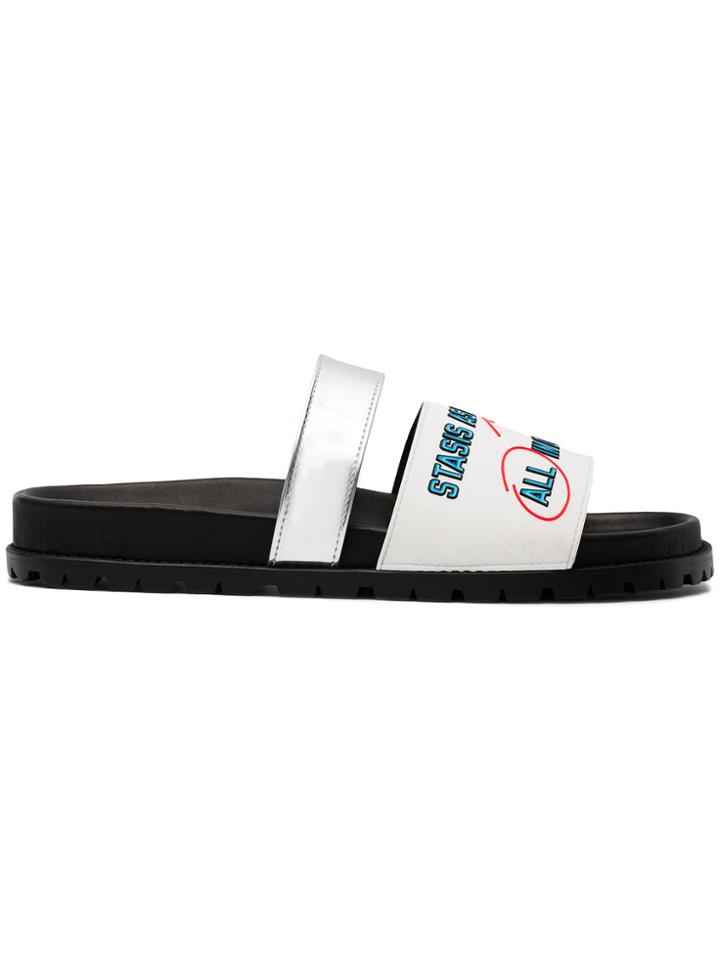 Sacai Flat Slogan Embossed Slides - Black