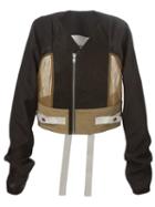 Rick Owens Panelled Cropped Jacket, Size: 42, Black, Silk/calf Leather/polyamide