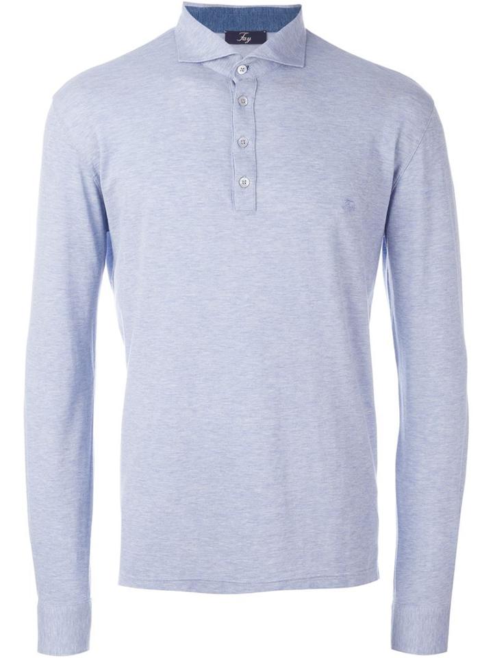 Fay Longsleeved Polo Shirt, Men's, Size: 44, Blue, Cotton