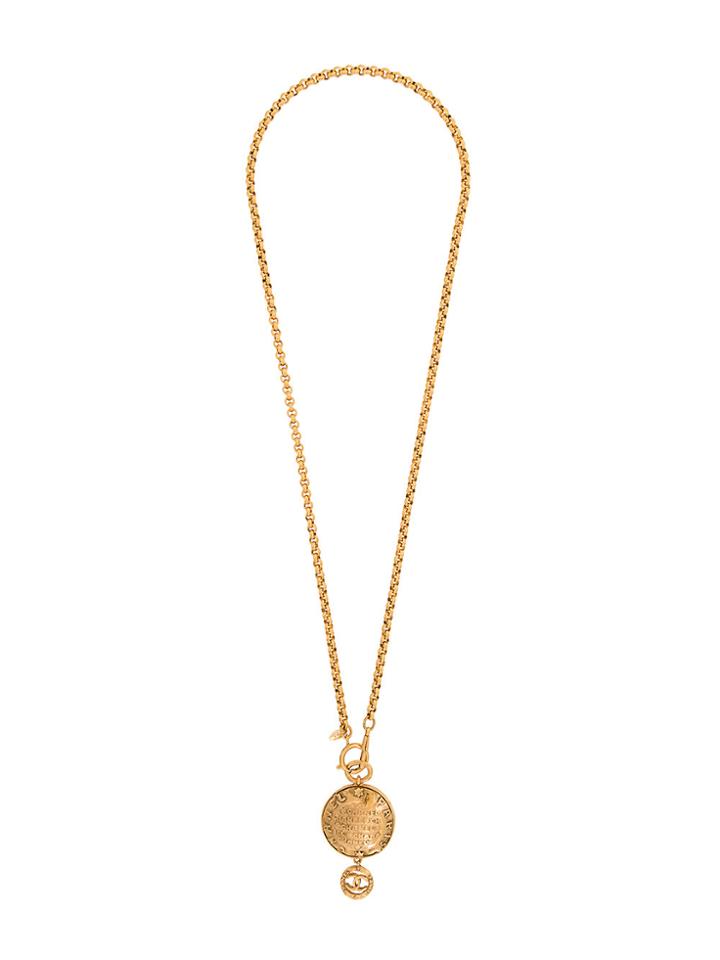 Chanel Vintage Round Mirror Top Necklace - Metallic