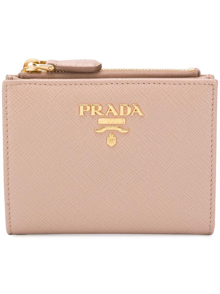 Prada Compact Logo Wallet - Neutrals