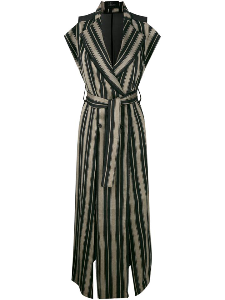 Lost & Found Ria Dunn Striped High Slit Double Breasted Coat With