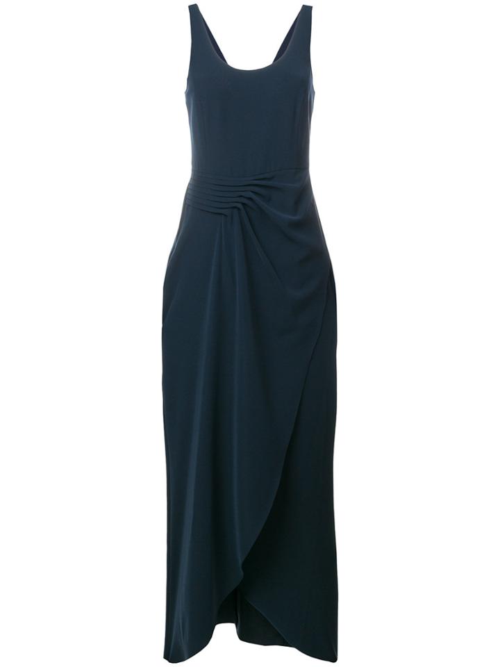 Emporio Armani Asymmetric Pleated Waist Gown - Blue