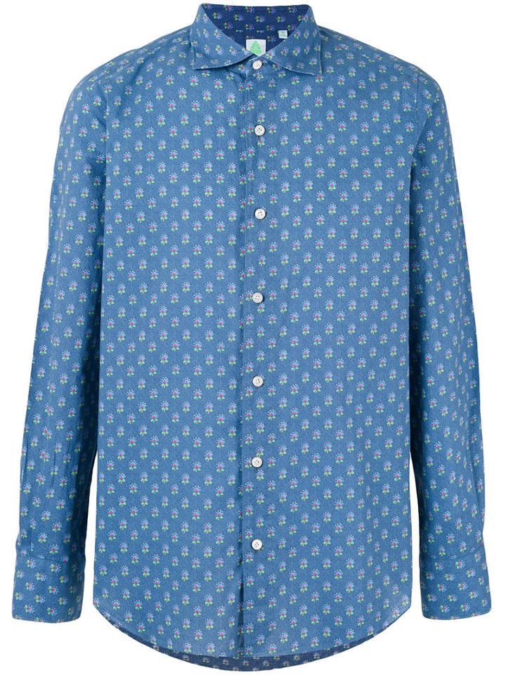 Finamore 1925 Napoli - Floral Long Sleeve Shirt - Men - Cotton - L, Blue, Cotton