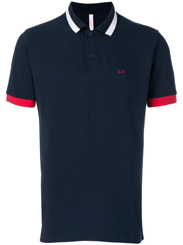 Sun 68 Contrast Trim Polo Shirt - Blue