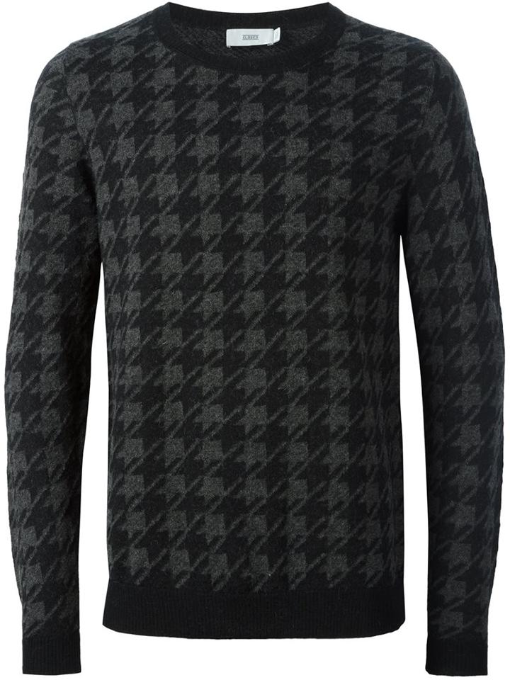 Closed Houndstooth Pullover Sweater, Men's, Size: Xl, Grey, Nylon/alpaca/virgin Wool