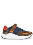 Burberry Logo Detail Leopard Print And Leather Sneakers - Blue