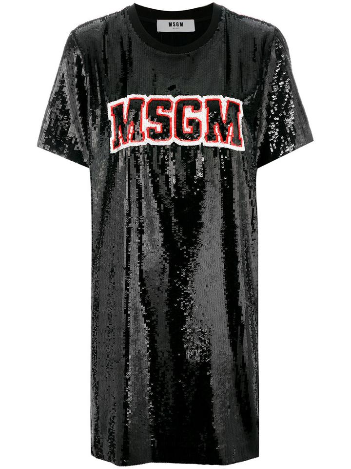 Msgm - Branded T-shirt Dress - Women - Polyamide/polyester - 38, Black, Polyamide/polyester
